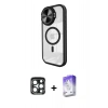 MARSİLYAN™- iPhone 15 Pro Max Kılıf Kıvılcım Modern Koleksiyonu - Siyah Bilvis 5in1 3D Magic Cam Ekran Koruyucu + PVD Metal Kamera Lens - LT