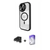 MARSİLYAN™- iPhone 15 Pro Max Kılıf Kıvılcım Modern Koleksiyonu - Siyah Bilvis 5in1 3D Magic Cam Ekran Koruyucu + Gümüş Raze Metal Kamera Lens