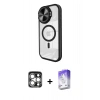 MARSİLYAN™- iPhone 15 Pro Max Kılıf Kıvılcım Modern Koleksiyonu - Siyah Bilvis 5in1 3D Magic Cam Ekran Koruyucu + PVD Metal Kamera Lens - GS