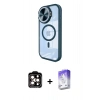 MARSİLYAN™- iPhone 15 Pro Max Kılıf Kıvılcım Modern Koleksiyonu - Siyah Bilvis 5in1 3D Magic Cam Ekran Koruyucu + PVD Metal Kamera Lens - TU
