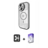 MARSİLYAN™- iPhone 15 Pro Max Kılıf Kıvılcım Modern Koleksiyonu - Siyah Bilvis 5in1 3D Magic Cam Ekran Koruyucu + Gri PVD Metal Kamera Lens