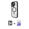 MARSİLYAN™- iPhone 15 Pro Max Kılıf Kıvılcım Modern Koleksiyonu - Siyah Bilvis 5in1 5D Magic Hayalet Cam Ekran Koruyucu + PVD Metal Kamera Lens - GS