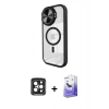MARSİLYAN™- iPhone 15 Pro Max Kılıf Kıvılcım Modern Koleksiyonu - Siyah Bilvis 5in1 5D Magic Hayalet Cam Ekran Koruyucu + PVD Metal Kamera Lens - SH