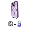 MARSİLYAN™- iPhone 15 Pro Max Kılıf Kıvılcım Modern Koleksiyonu - Siyah Bilvis 5in1 5D Magic Hayalet Cam Ekran Koruyucu + PVD Metal Kamera Lens - GS