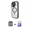 MARSİLYAN™- iPhone 15 Pro Max Kılıf Kıvılcım Modern Koleksiyonu - Siyah Bilvis 5in1 5D Magic Hayalet Cam Ekran Koruyucu + PVD Metal Kamera Lens - LT
