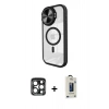 MARSİLYAN™- iPhone 15 Pro Max Kılıf Kıvılcım Modern Koleksiyonu - Siyah Bilvis Hayalet Cam Ekran Koruyucu + PVD Metal Kamera Lens - LT
