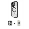 MARSİLYAN™- iPhone 15 Pro Max Kılıf Kıvılcım Modern Koleksiyonu - Siyah Bilvis Hayalet Cam Ekran Koruyucu + PVD Metal Kamera Lens - GS