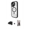 MARSİLYAN™- iPhone 15 Pro Max Kılıf Kıvılcım Modern Koleksiyonu - Siyah Bilvis Hayalet Cam Ekran Koruyucu + Raze Metal Kamera Lens - SH