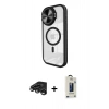 MARSİLYAN™- iPhone 15 Pro Max Kılıf Kıvılcım Modern Koleksiyonu - Siyah Bilvis Hayalet Cam Ekran Koruyucu + Raze Metal Kamera Lens - TMGI