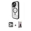 MARSİLYAN™- iPhone 15 Pro Max Kılıf Kıvılcım Modern Koleksiyonu - Siyah Bilvis Hayalet Cam Ekran Koruyucu + PVD Metal Kamera Lens - GS