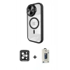 MARSİLYAN™- iPhone 15 Pro Max Kılıf Kıvılcım Modern Koleksiyonu - Siyah Bilvis Hayalet Cam Ekran Koruyucu + Siyah PVD Metal Kamera Lens