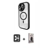 MARSİLYAN™- iPhone 15 Pro Max Kılıf Kıvılcım Modern Koleksiyonu - Siyah Bilvis Hayalet Cam Ekran Koruyucu + PVD Metal Kamera Lens - SH