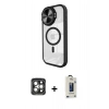 MARSİLYAN™- iPhone 15 Pro Max Kılıf Kıvılcım Modern Koleksiyonu - Siyah Bilvis Hayalet Cam Ekran Koruyucu + PVD Metal Kamera Lens - GI