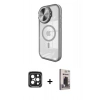 MARSİLYAN™- iPhone 15 Pro Max Kılıf Kıvılcım Modern Koleksiyonu - Siyah Bilvis Hayalet Cam Ekran Koruyucu + PVD Metal Kamera Lens - SH