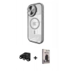 MARSİLYAN™- iPhone 15 Pro Max Kılıf Kıvılcım Modern Koleksiyonu - Siyah Bilvis Hayalet Cam Ekran Koruyucu + Raze Metal Kamera Lens - SH