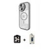 MARSİLYAN™- iPhone 15 Pro Max Kılıf Kıvılcım Modern Koleksiyonu - Siyah Bilvis Hayalet Cam Ekran Koruyucu + Turuncu PVD Metal Kamera Lens