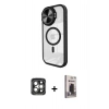 MARSİLYAN™- iPhone 15 Pro Max Kılıf Kıvılcım Modern Koleksiyonu - Siyah Bilvis Hayalet Cam Ekran Koruyucu + PVD Metal Kamera Lens - GI