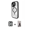 MARSİLYAN™- iPhone 15 Pro Max Kılıf Kıvılcım Modern Koleksiyonu - Siyah Bilvis Hayalet Cam Ekran Koruyucu + Lacivert PVD Metal Kamera Lens
