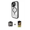 MARSİLYAN™- iPhone 15 Pro Max Kılıf Kıvılcım Modern Koleksiyonu - Siyah Buffer Cam Ekran Koruyucu + PVD Metal Kamera Lens - TU