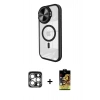 MARSİLYAN™- iPhone 15 Pro Max Kılıf Kıvılcım Modern Koleksiyonu - Siyah Buffer Cam Ekran Koruyucu + PVD Metal Kamera Lens - GS