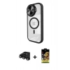 MARSİLYAN™- iPhone 15 Pro Max Kılıf Kıvılcım Modern Koleksiyonu - Siyah Buffer Cam Ekran Koruyucu + Raze Metal Kamera Lens - SH