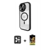 MARSİLYAN™- iPhone 15 Pro Max Kılıf Kıvılcım Modern Koleksiyonu - Siyah Buffer Cam Ekran Koruyucu + PVD Metal Kamera Lens - SH