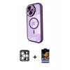 MARSİLYAN™- iPhone 15 Pro Max Kılıf Kıvılcım Modern Koleksiyonu - Siyah Buffer Hayalet Cam Ekran Koruyucu + PVD Metal Kamera Lens - GS