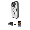 MARSİLYAN™- iPhone 15 Pro Max Kılıf Kıvılcım Modern Koleksiyonu - Siyah Buffer Hayalet Cam Ekran Koruyucu + Raze Metal Kamera Lens - GS