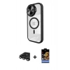 MARSİLYAN™- iPhone 15 Pro Max Kılıf Kıvılcım Modern Koleksiyonu - Siyah Buffer Hayalet Cam Ekran Koruyucu + Raze Metal Kamera Lens - TMGI