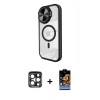 MARSİLYAN™- iPhone 15 Pro Max Kılıf Kıvılcım Modern Koleksiyonu - Siyah Buffer Hayalet Cam Ekran Koruyucu + PVD Metal Kamera Lens - LT
