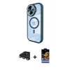 MARSİLYAN™- iPhone 15 Pro Max Kılıf Kıvılcım Modern Koleksiyonu - Siyah Buffer Hayalet Cam Ekran Koruyucu + Raze Metal Kamera Lens - LT