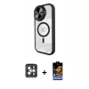 MARSİLYAN™- iPhone 15 Pro Max Kılıf Kıvılcım Modern Koleksiyonu - Siyah Buffer Hayalet Cam Ekran Koruyucu + PVD Metal Kamera Lens - GI