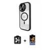 MARSİLYAN™- iPhone 15 Pro Max Kılıf Kıvılcım Modern Koleksiyonu - Siyah Buffer Hayalet Cam Ekran Koruyucu + PVD Metal Kamera Lens - TU