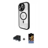 MARSİLYAN™- iPhone 15 Pro Max Kılıf Kıvılcım Modern Koleksiyonu - Siyah Buffer Hayalet Cam Ekran Koruyucu + Raze Metal Kamera Lens - LT
