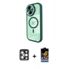 MARSİLYAN™- iPhone 15 Pro Max Kılıf Kıvılcım Modern Koleksiyonu - Siyah Buffer Hayalet Cam Ekran Koruyucu + PVD Metal Kamera Lens - LT