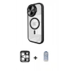 MARSİLYAN™- iPhone 15 Pro Max Kılıf Kıvılcım Modern Koleksiyonu - Siyah Joko Magic 5D Cam + Gümüş PVD Metal Kamera Lens