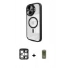 MARSİLYAN™- iPhone 15 Pro Max Kılıf Kıvılcım Modern Koleksiyonu - Siyah Joko Magic 5D Hayalet Cam + PVD Metal Kamera Lens - GS