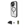 MARSİLYAN™- iPhone 15 Pro Max Kılıf Kıvılcım Modern Koleksiyonu - Siyah Joko Magic 5D Hayalet Cam + Titanyum Gri Raze Metal Kamera Lens