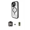 MARSİLYAN™- iPhone 15 Pro Max Kılıf Kıvılcım Modern Koleksiyonu - Siyah Joko Magic 5D Hayalet Cam + Turuncu PVD Metal Kamera Lens