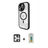 MARSİLYAN™- iPhone 15 Pro Max Kılıf Kıvılcım Modern Koleksiyonu - Siyah Polymer Nano Ekran Koruyucu + PVD Metal Kamera Lens - GS