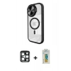 MARSİLYAN™- iPhone 15 Pro Max Kılıf Kıvılcım Modern Koleksiyonu - Siyah Polymer Nano Ekran Koruyucu + PVD Metal Kamera Lens - LT
