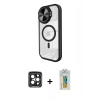 MARSİLYAN™- iPhone 15 Pro Max Kılıf Kıvılcım Modern Koleksiyonu - Siyah Polymer Nano Ekran Koruyucu + PVD Metal Kamera Lens - SH
