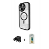 MARSİLYAN™- iPhone 15 Pro Max Kılıf Kıvılcım Modern Koleksiyonu - Siyah Polymer Nano Ekran Koruyucu + Raze Metal Kamera Lens - SH