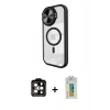 MARSİLYAN™- iPhone 15 Pro Max Kılıf Kıvılcım Modern Koleksiyonu - Siyah Polymer Nano Ekran Koruyucu + PVD Metal Kamera Lens - TU