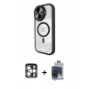 MARSİLYAN™- iPhone 15 Pro Max Kılıf Kıvılcım Modern Koleksiyonu - Siyah Vanessa Magic Cam + PVD Metal Kamera Lens - GS