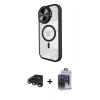 MARSİLYAN™- iPhone 15 Pro Max Kılıf Kıvılcım Modern Koleksiyonu - Siyah Vanessa Magic Cam + Titanyum Gri Raze Metal Kamera Lens
