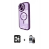 MARSİLYAN™- iPhone 15 Pro Max Kılıf Kıvılcım Modern Koleksiyonu - Siyah Vanessa Magic Hayalet Cam + Gri PVD Metal Kamera Lens