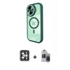MARSİLYAN™- iPhone 15 Pro Max Kılıf Kıvılcım Modern Koleksiyonu - Siyah Vanessa Magic Hayalet Cam + Gri PVD Metal Kamera Lens