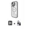 MARSİLYAN™- iPhone 15 Pro Max Kılıf Kıvılcım Modern Koleksiyonu - Siyah Vanessa Magic Hayalet Cam + Gri PVD Metal Kamera Lens