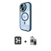 MARSİLYAN™- iPhone 15 Pro Max Kılıf Kıvılcım Modern Koleksiyonu - Siyah Vanessa Magic Hayalet Cam + Gri PVD Metal Kamera Lens